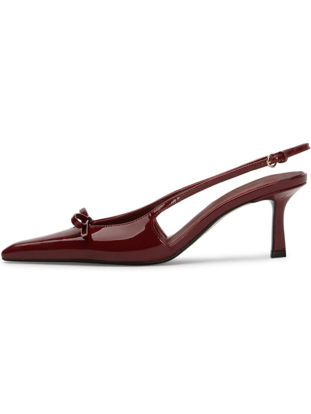 Women's Burgundy Patent Kitten Heels w/ Bow Pointed Close Toe Pumps Dress Shoes
